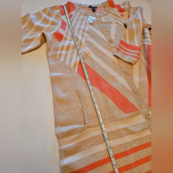 NWOT 2X Longline Knit Button Cardigan Geo Print Pockets Artsy Indie Lagenlook - Picture 2 of 11